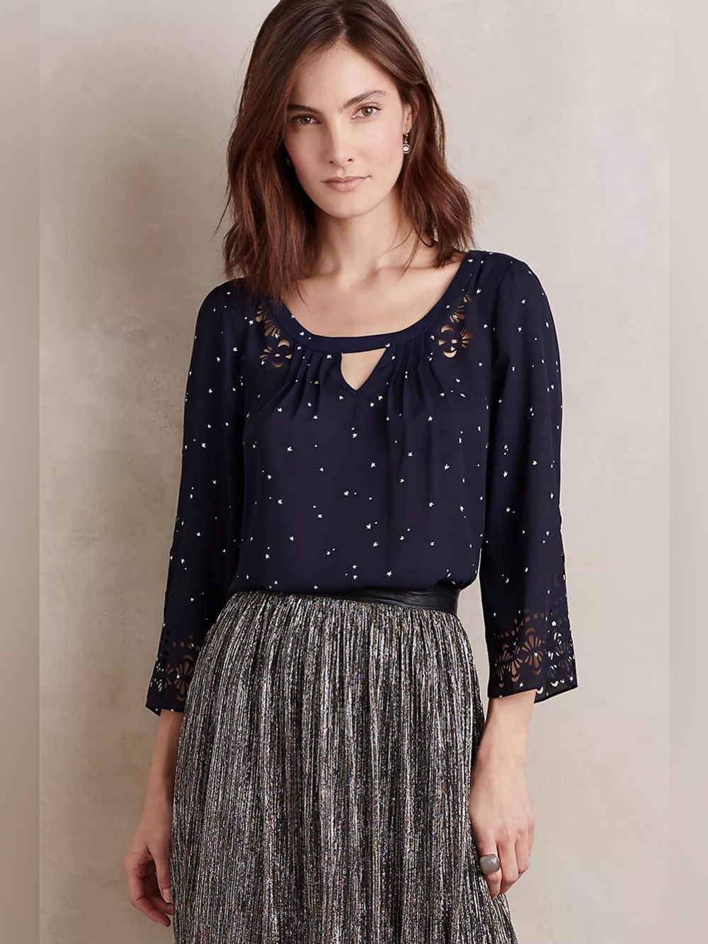 Maeve Teni Navy Celestial Star Cutout Shirt